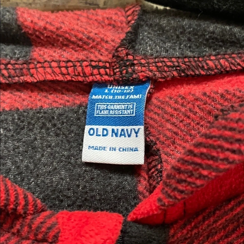 Old Navy Red and Black Plaid Flannel Hooded Pajamas, L